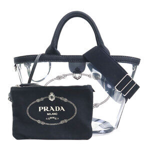 Prada Plexi Shopper Shoulder Bag Vinyl Canvas Clear Black